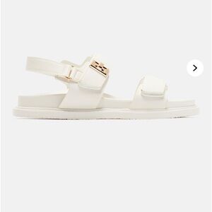 Fashion Nova White Sandals with Gold Accents New w/ Box